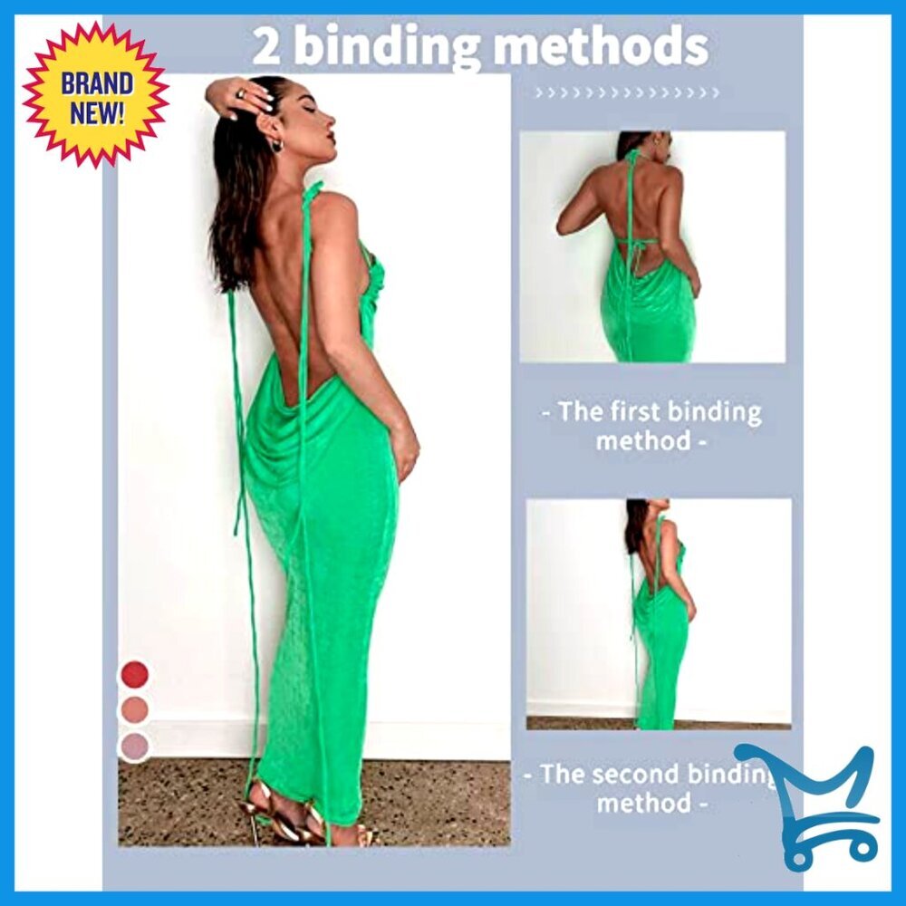 Backless Cowl Neck Halter Maxi Dress Elegant Cocktail Party Formal Evening Wear - Picture 4 of 7